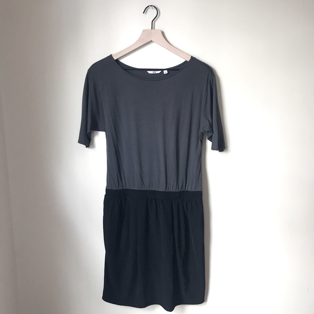 Uniqlo Gray & Black Colorblock Combination Dress